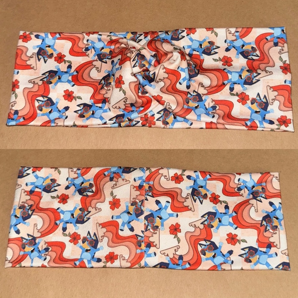 Bluey dog boho rainbows retro twist front headband new